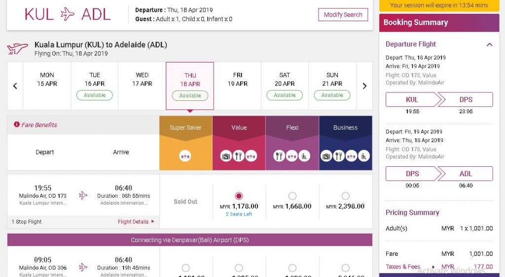 Malindo Air - Flight Schedule - Ticket Rate - Kuala Lumpur Adelaide